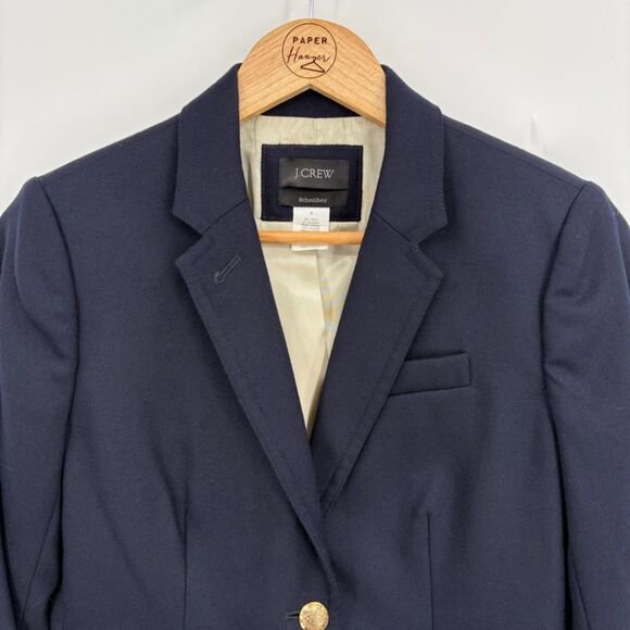 J. Crew Schoolboy Blazer in Navy, Size 2, Two Button Wool Old Money Preppy FLAWS - Picture 4 of 11